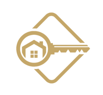 Logo représentant une clé dorée avec une maison, symbolisant les services de conciergerie immobilière.